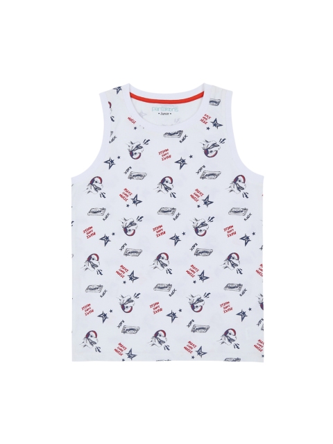 

Pantaloons Junior Boys Off-White Printed Round Neck Pure Cotton T-shirt