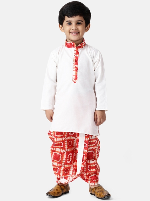 

BownBee Boys Red & White Printed Kurta with Dhoti Pants