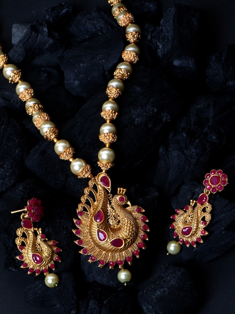 

ANIKAS CREATION Women Gold-Plated Temple Jewellery Set