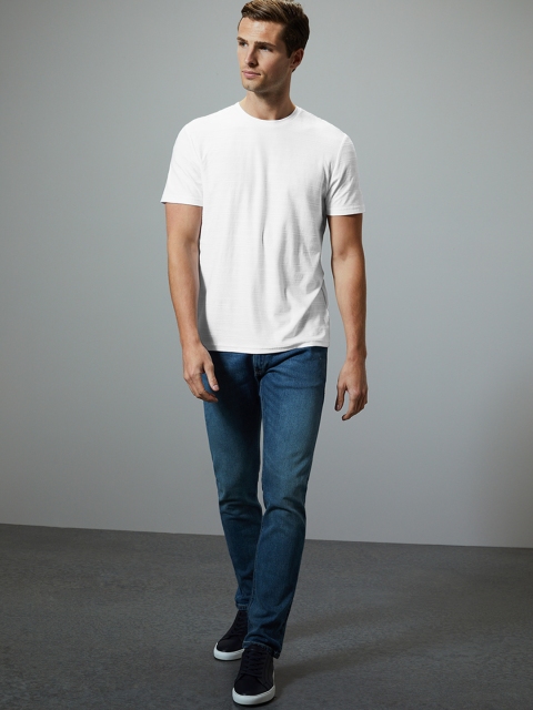 

Marks & Spencer Men White Self-Striped Round Neck T-shirt