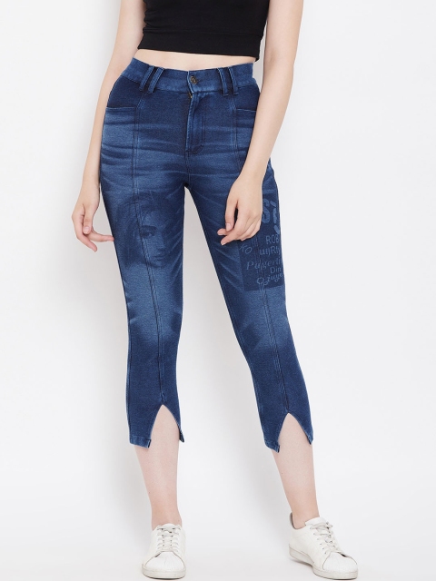 

armure Women Blue Printed High-Rise Slim Fit Cropped Jeggings