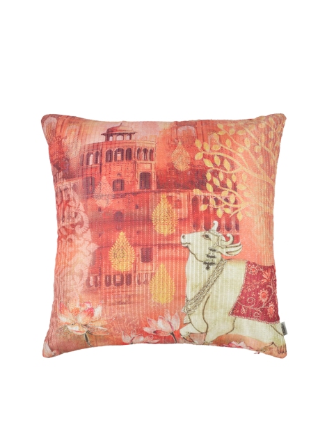 

Living Essence Rust Orange Single Ethnic Motifs Square Cushion Cover