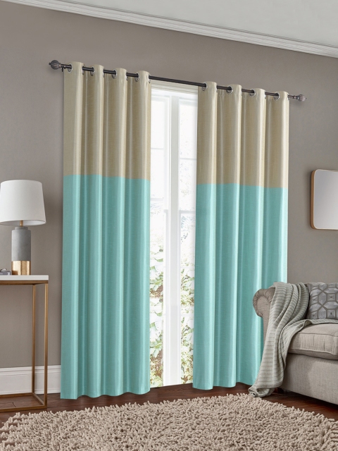 

Deco Window Beige & Turquoise Blue Set of 2 Door Curtains