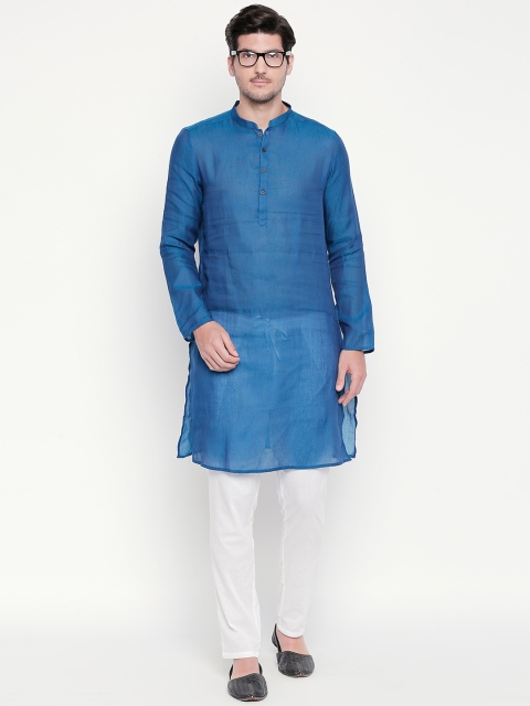 

indus route by Pantaloons Men Blue Solid Straight Kurta