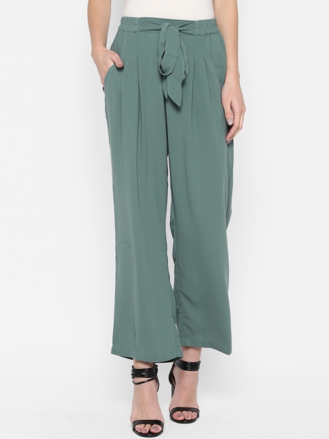 

MIAMINX Women Sea Green Solid Flared Palazzos