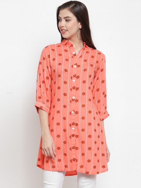 

Everlush Women Peach-Coloured Printed A-Line Kurta