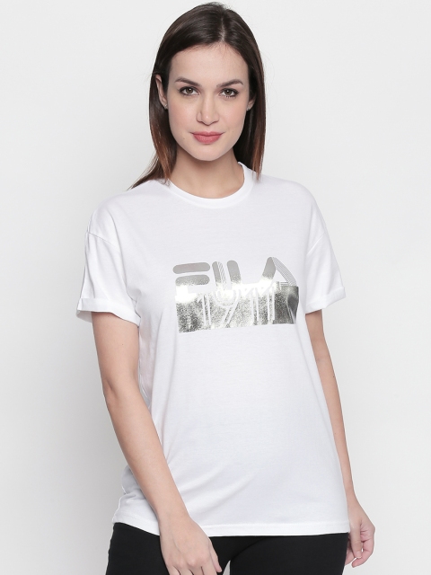

FILA Women White Printed Round Neck T-shirt