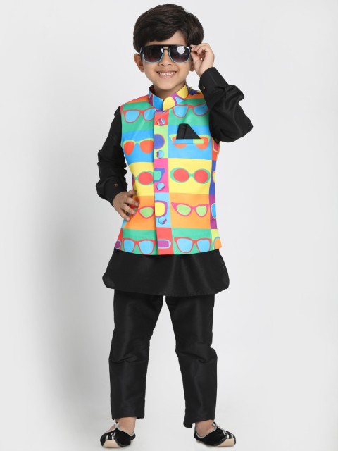 

JBN Creation Boys Black & Blue Printed Kurta Set