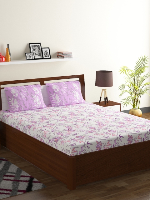 

BOMBAY DYEING White & Pink Floral 104 TC Cotton 1 Queen Bedsheet with 2 Pillow Covers