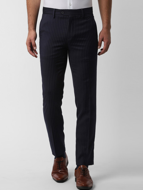 

Peter England Men Navy Blue Slim Fit Striped Formal Trousers