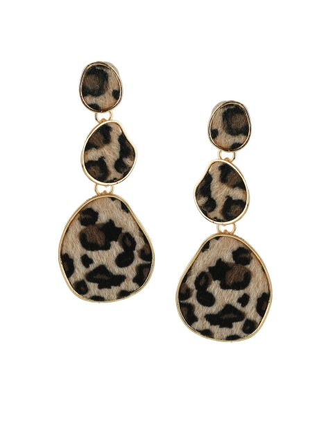 

Kazo Women Brown And Gold-Toned Animal Printed Drop Earrings