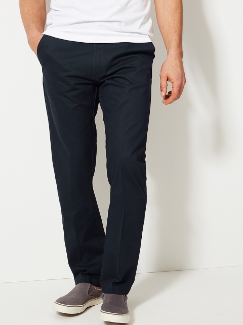 

Marks & Spencer Men Navy Blue Regular Fit Solid Regular Trousers