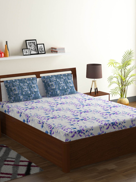 

BOMBAY DYEING Blue Floral 120 TC Cotton Double Queen Bedsheet with 2 Pillow Covers