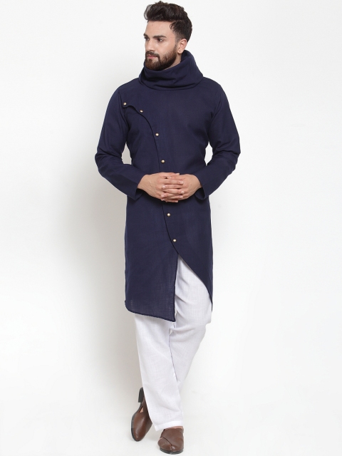 

TREEMODA Men Blue & White Solid Kurta with Pyjamas