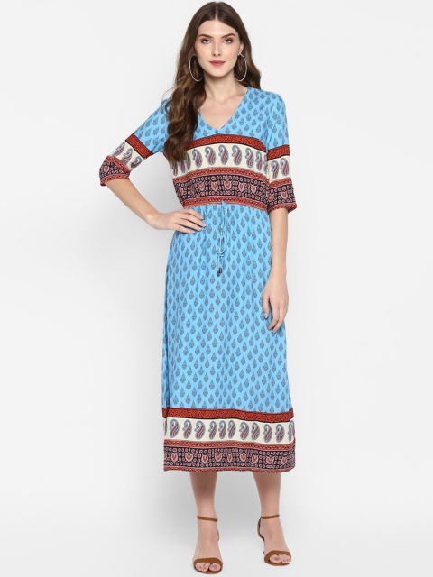 

MIAMINX Women Blue Printed Blouson Dress