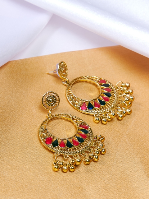 

ZeroKaata Gold-Toned & Blue Handcrafted Circular Drop Earrings