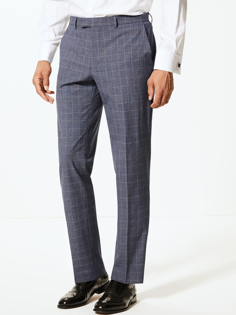

Marks & Spencer Men Blue Slim Fit Checked Formal Trousers