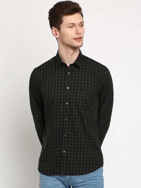 

Crocodile Men Green & Black Slim Fit Checked Casual Shirt