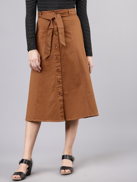

Tokyo Talkies Women Brown A-Line Midi Skirt