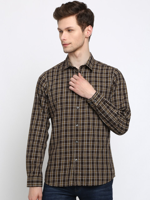 

Crocodile Men Brown & Black Slim Fit Checked Casual Shirt