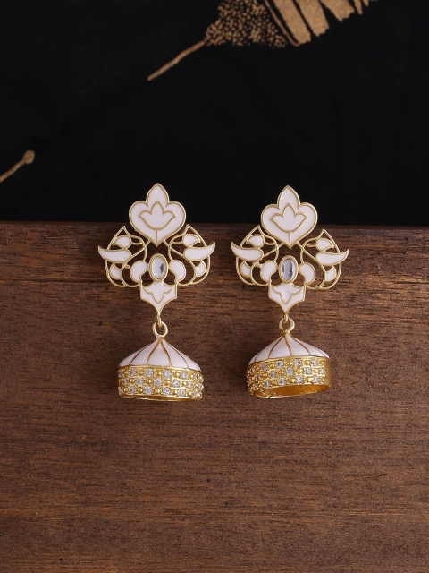 

Voylla Gold-Toned & White Dome Shaped Enamelled Jhumkas