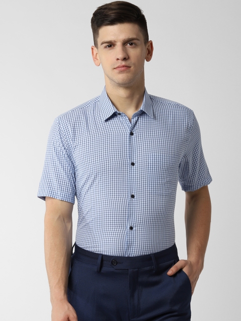 

Peter England Men Blue & White Regular Fit Checked Formal Shirt