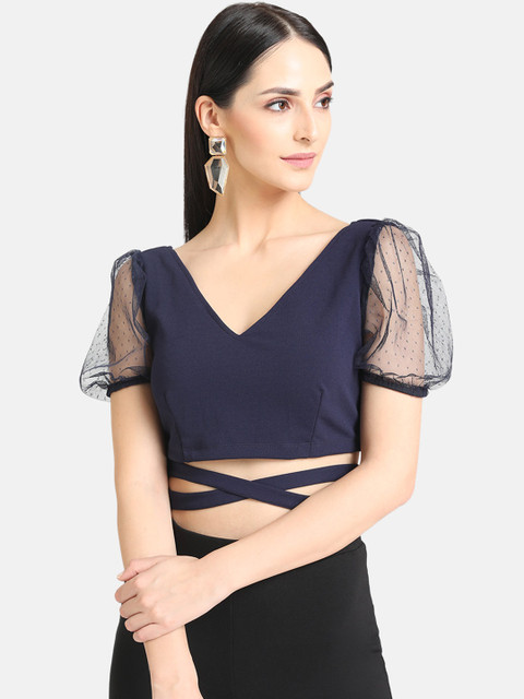 

Kazo Women Navy Blue Solid Crop Top