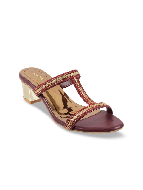 

Mochi Women Maroon & Gold-Toned Woven Design Block Heels