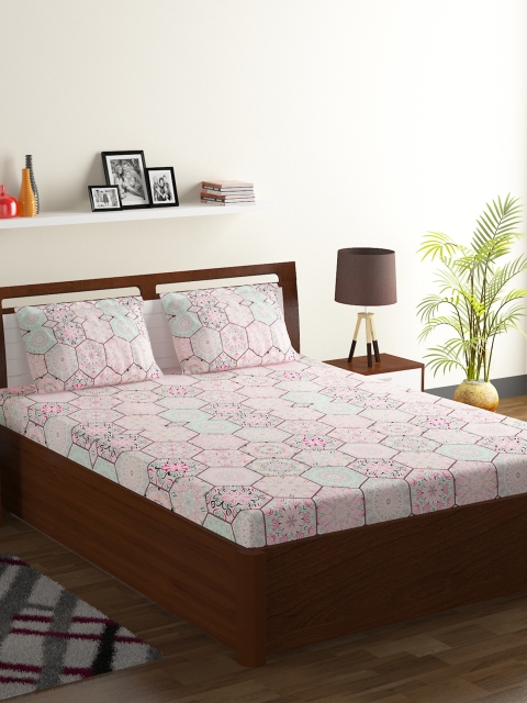 

BOMBAY DYEING Pink Ethnic Motifs 104 TC Polycotton 1 Queen Bedsheet with 2 Pillow Covers