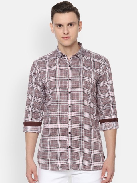 

V Dot Men Maroon & White Slim Fit Checked Casual Shirt