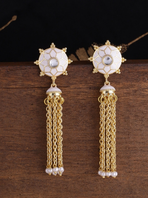 

Voylla Gold-Toned & White Classic Handcrafted Drop Earrings