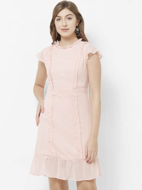 

bebe Women Peach-Coloured Solid Fit and Flare Dress