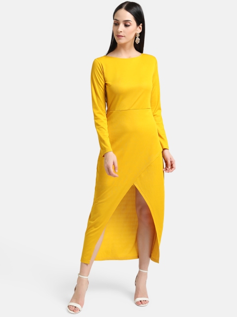 

Kazo Women Yellow Solid High-Low Sheath Dress
