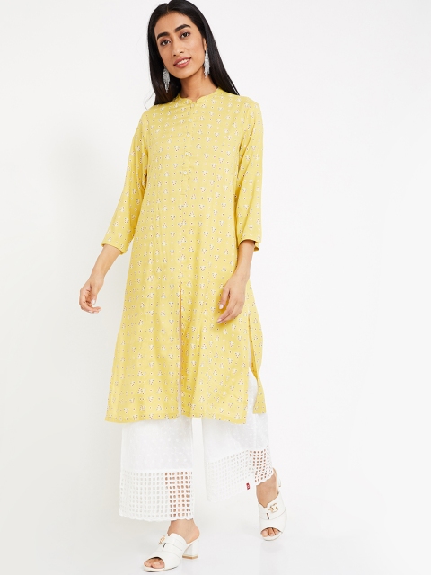 

Melange by Lifestyle Women Yellow Printed Straight Kurta