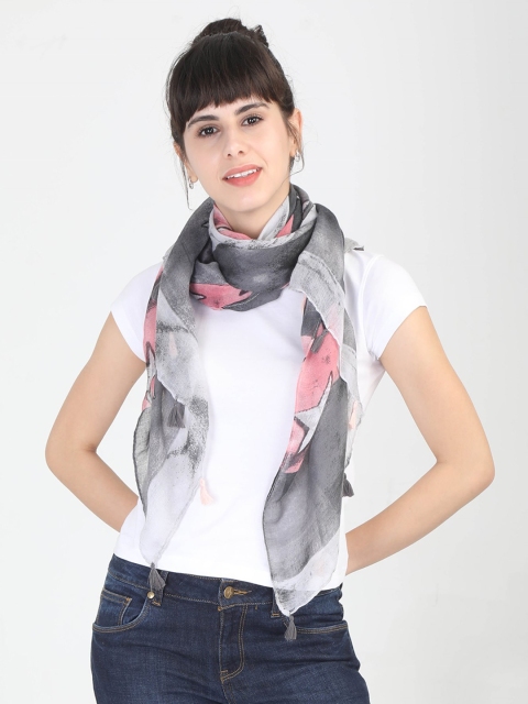 

FabSeasons Women Pink & Grey Printed Scarf
