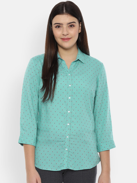 

Allen Solly Woman Sea Green Regular Fit Printed Casual Shirt