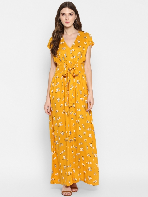 

MIAMINX Women Yellow Floral Print Maxi Dress