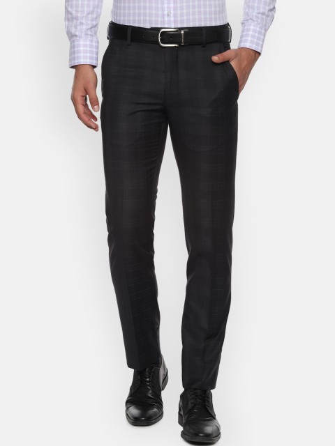 

Van Heusen Men Black Slim Fit Checked Formal Trousers