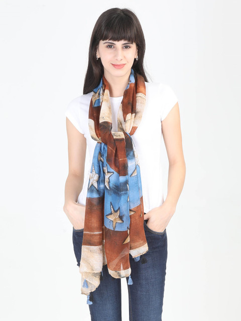 

FabSeasons Women Brown & Blue Printed Scarf