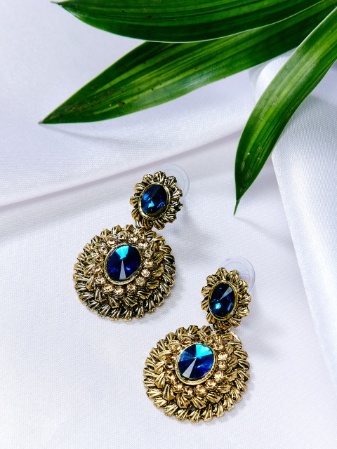 

ZeroKaata Gold-Toned & Blue Handcrafted Circular Drop Earrings