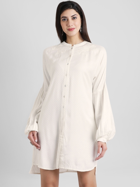 

Aayna Women Self Design White Shirt Dress