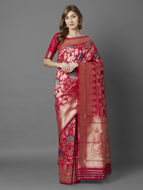 

Mitera Magenta & Pink Silk Blend Woven Design Banarasi Saree