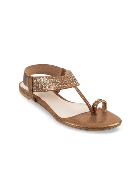 

Mochi Women Bronze-Toned Embellished One Toe Flats