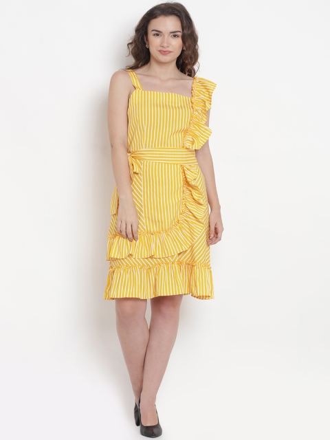 

Abiti Bella Women Yellow & White Striped Fit and Flare Dress