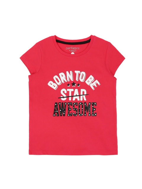 

Pantaloons Junior Girls Fuchsia Printed Round Neck Pure Cotton T-shirt