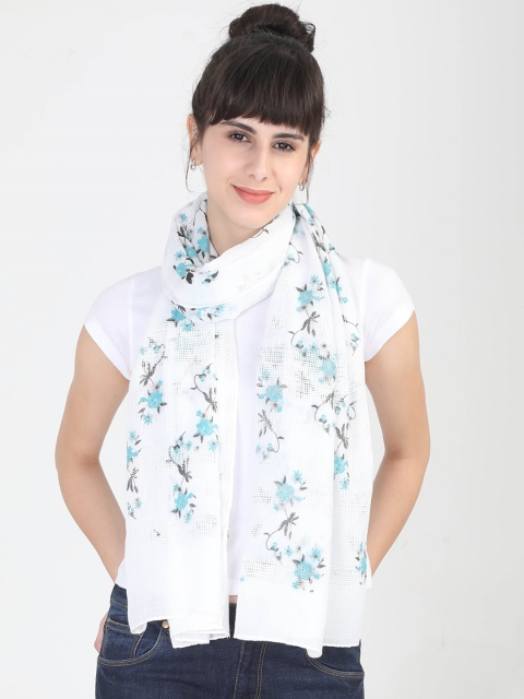 

FabSeasons Women White & Blue Printed Scarf