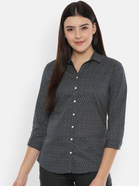 

Allen Solly Woman Navy Blue & Grey Regular Fit Printed Casual Shirt
