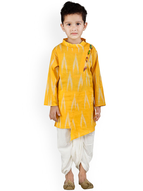 

LilPicks Boys Yellow & Off-White Printed Ikat Kurta with Dhoti Pants