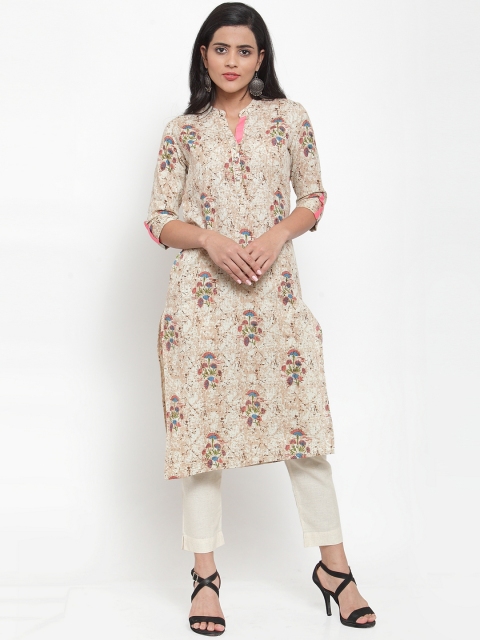 

Kiaasa Women Beige Printed Straight Kurta