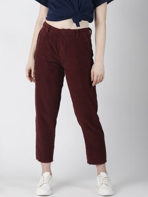 

Blue Saint Women Maroon Regular Fit Self Design Regular Trousers
